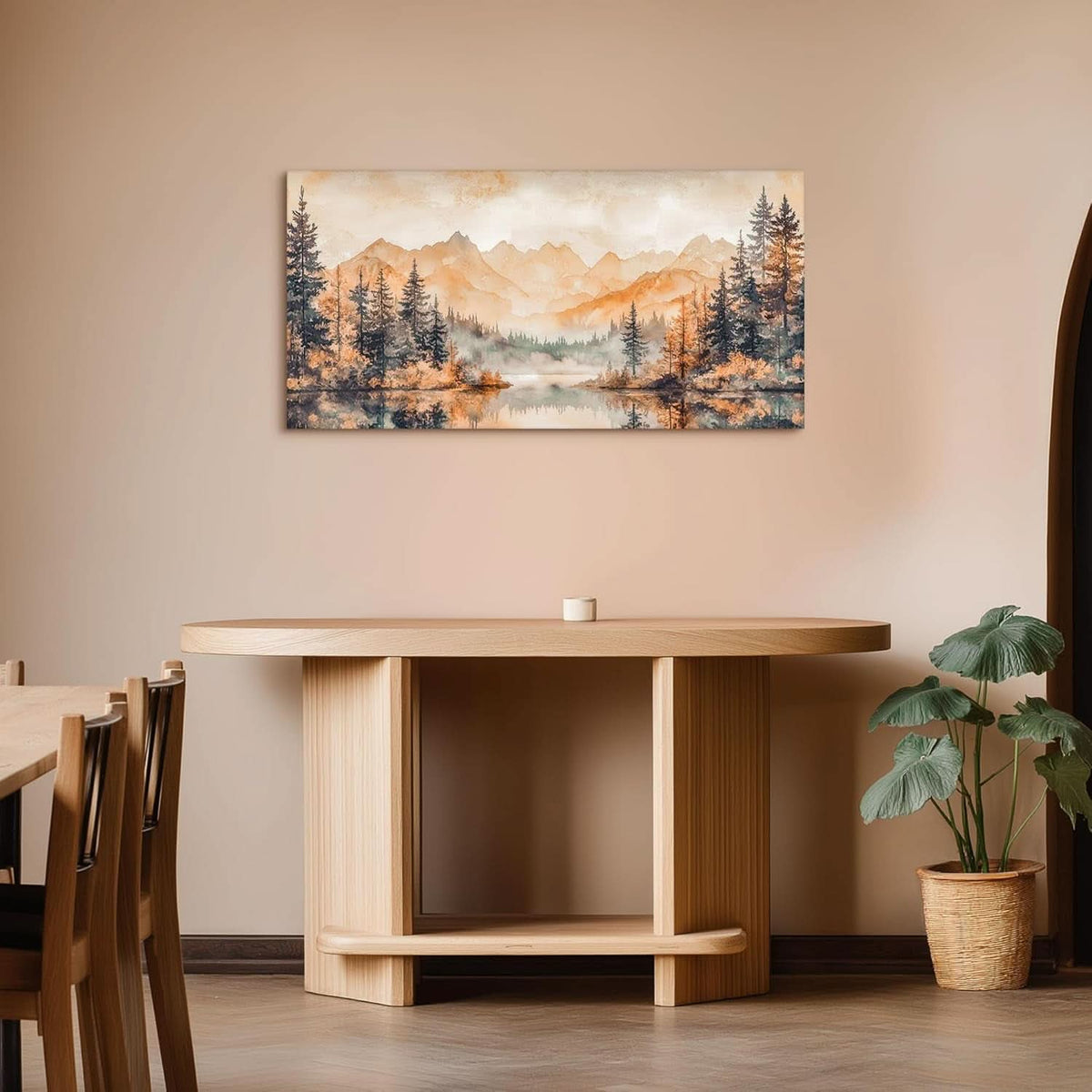 Forest Misty Lake Landscape Wall Art 20x40 Gold Canvas – image 3