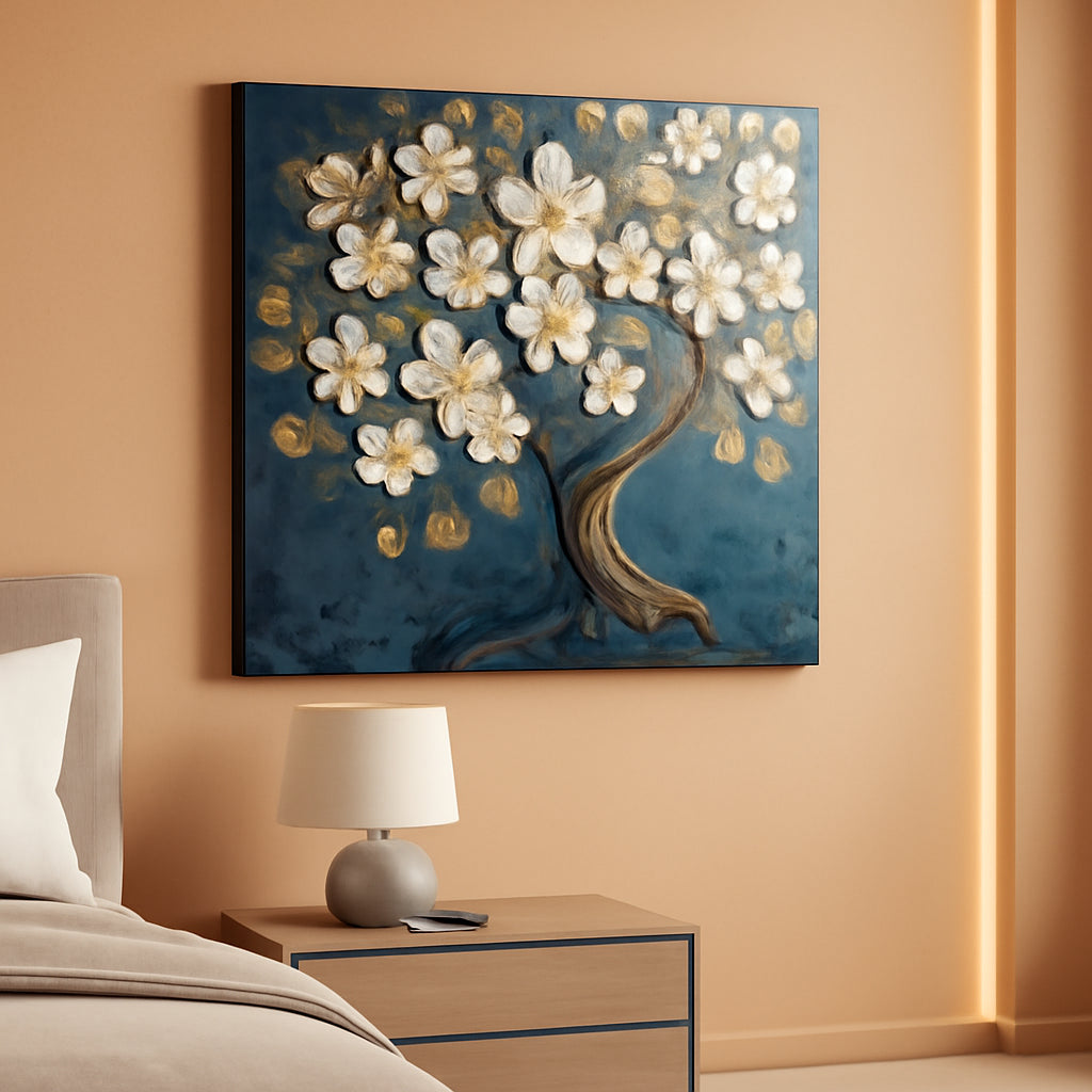 Tree of Life Landscape Wall Art Extra Large Navy Blue Canvas – main view