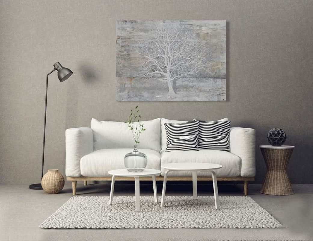 Tree of Life Textured Landscape Wall Art Hand-Painted Grey Canvas – image 7