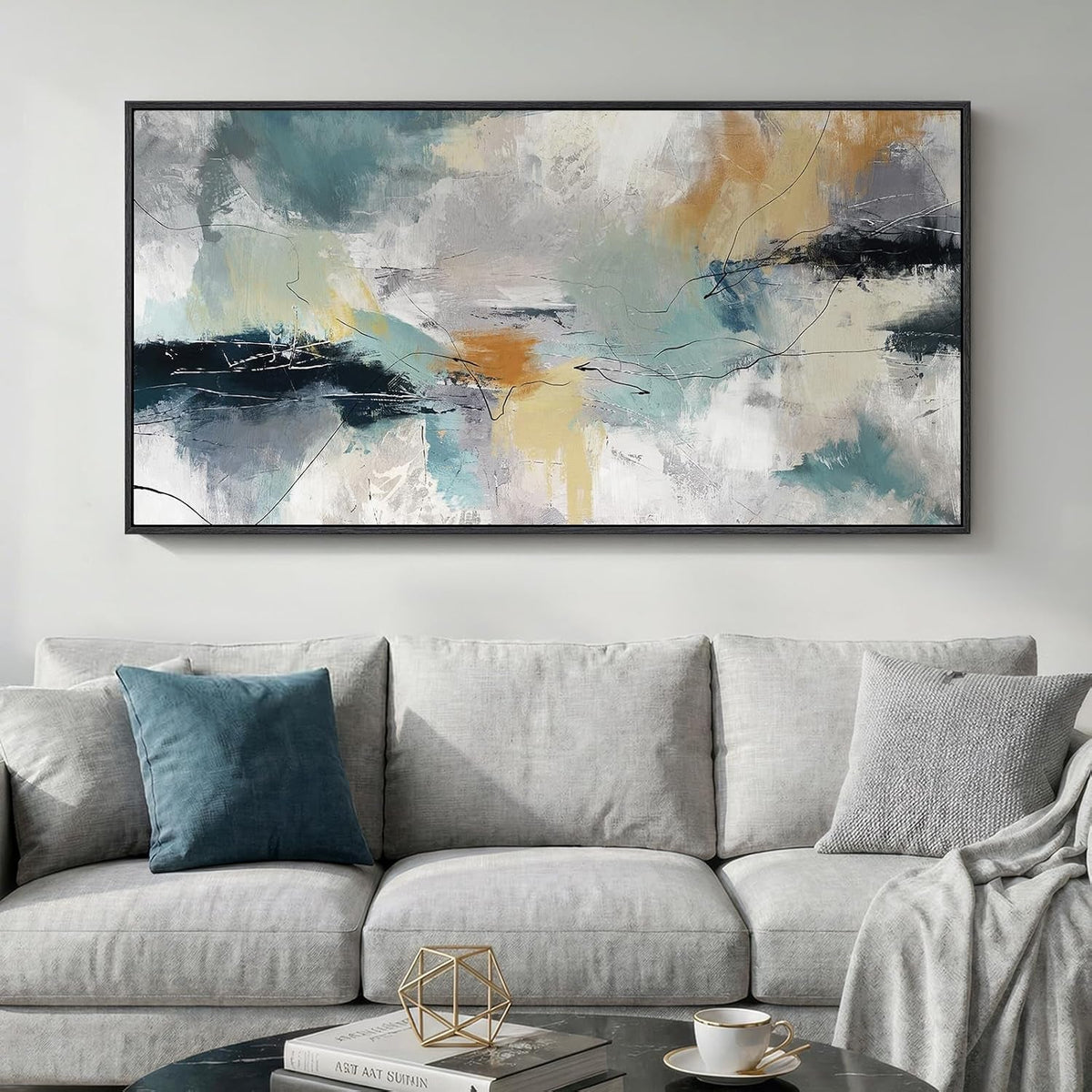 Abstract Wall Art 30x60 Framed Teal Grey for Living Room – image 2