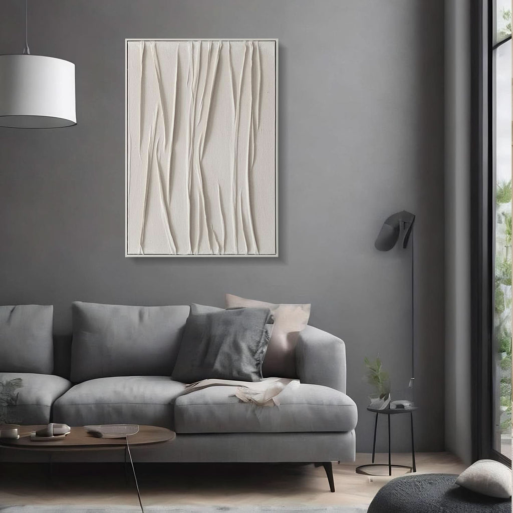 Textured Abstract Wall Art 28x40 Hand-Painted Framed Beige – image 5