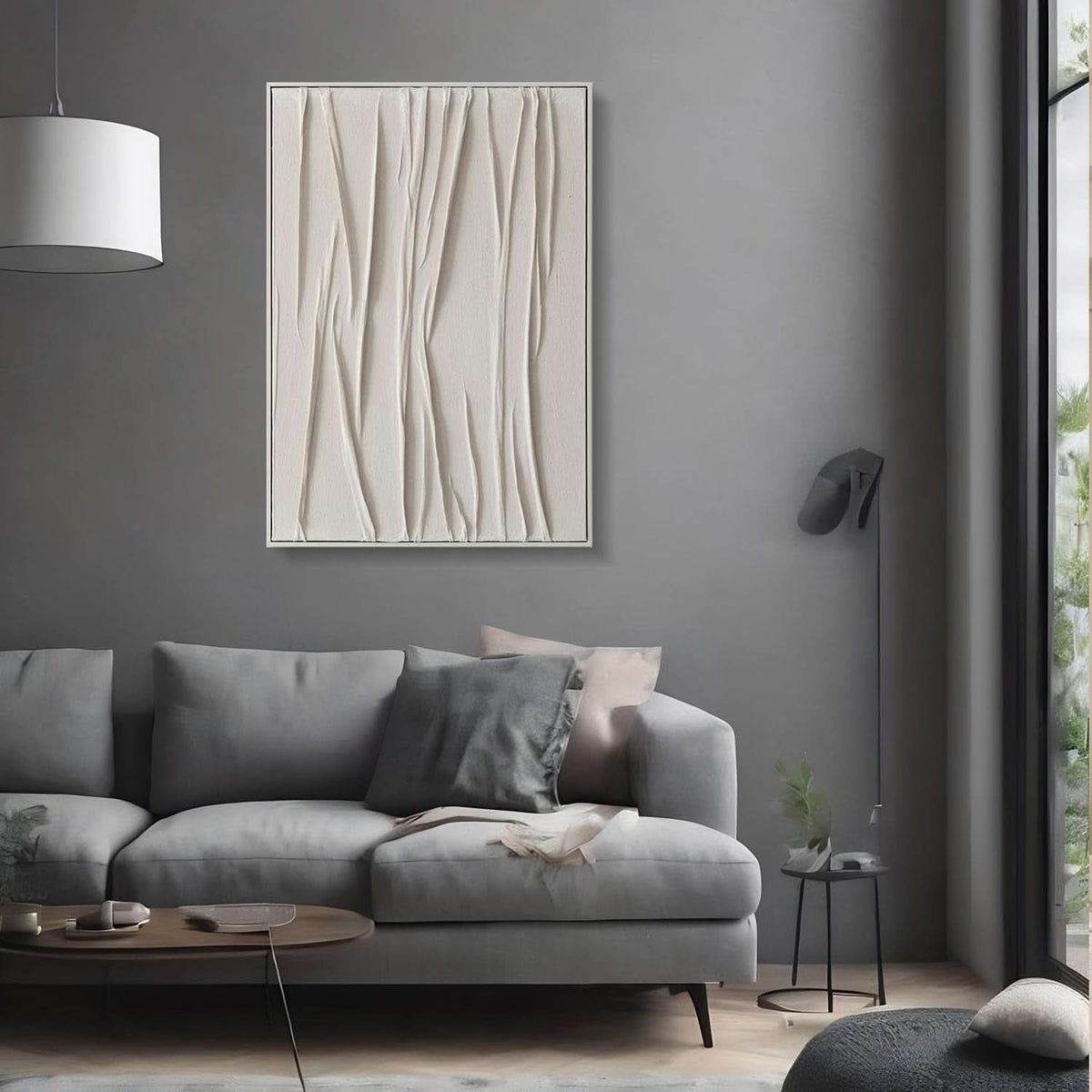 Textured Abstract Wall Art 28x40 Hand-Painted Framed Beige – image 5