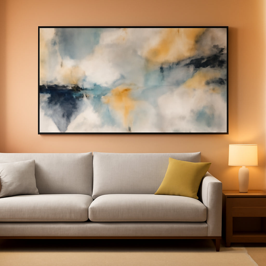 Abstract Wall Art 30x60 Framed Teal Grey for Living Room – main view