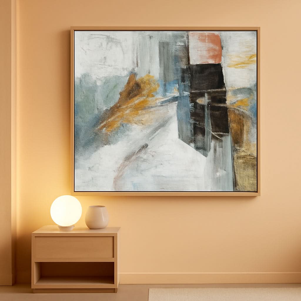 Textured Abstract Wall Art 60x30 Hand-Painted Framed Blue – main view
