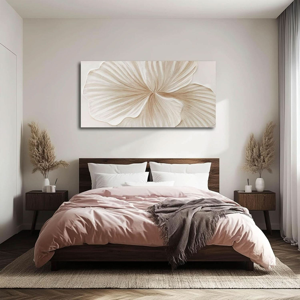 Elegance Abstract Floral Wall Art 24x48 White Gold Canvas – image 3