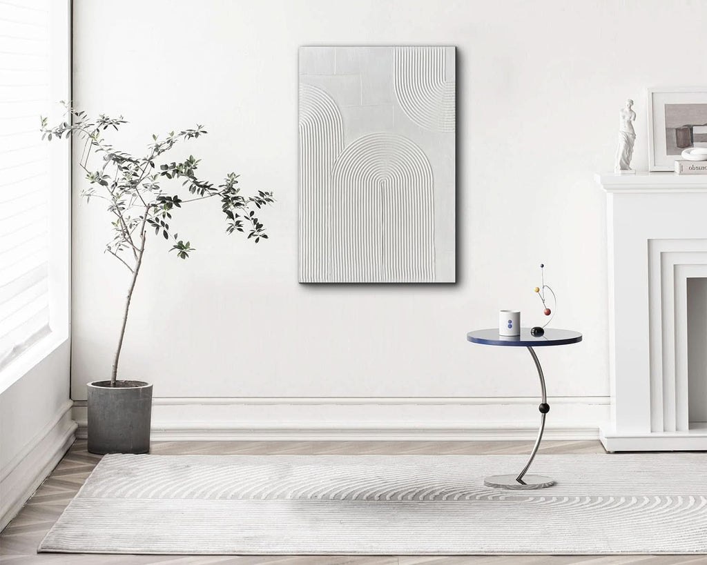 Textured Abstract Wall Art 24x36 Hand-Painted White – image 4