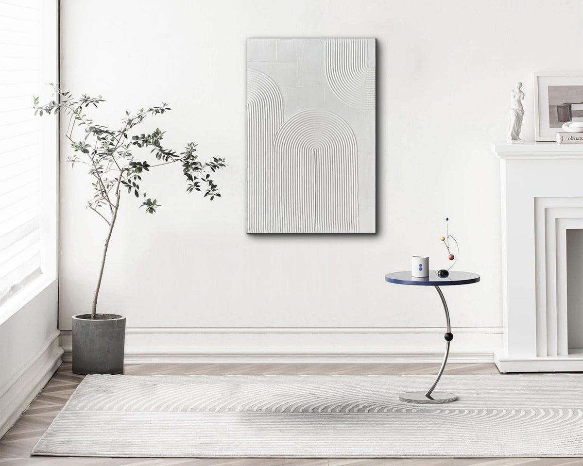 Textured Abstract Wall Art 24x36 Hand-Painted White – image 4