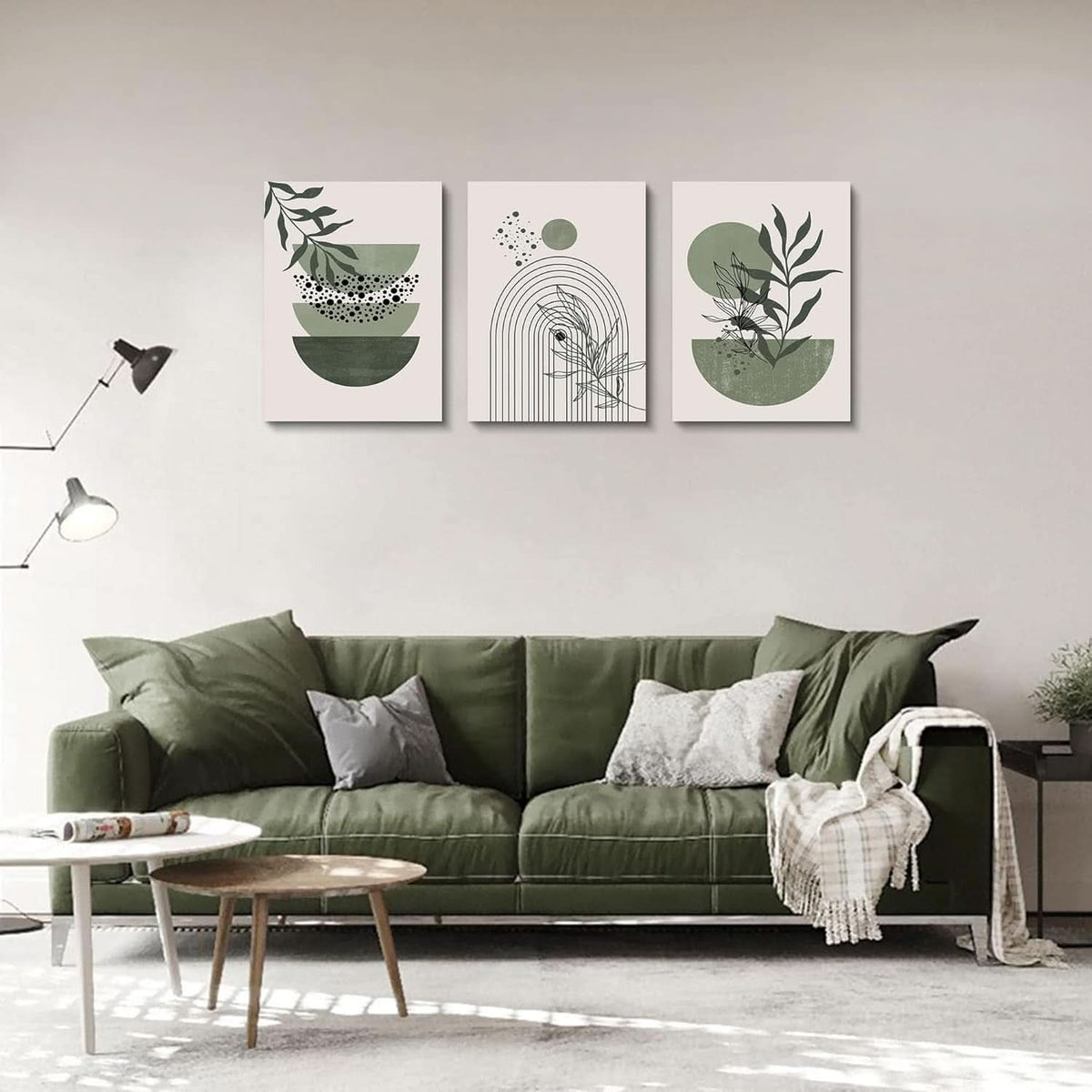 Boho Botanical Wall Art Set of 3 Framed Sage Green, 12x16 in – image 2