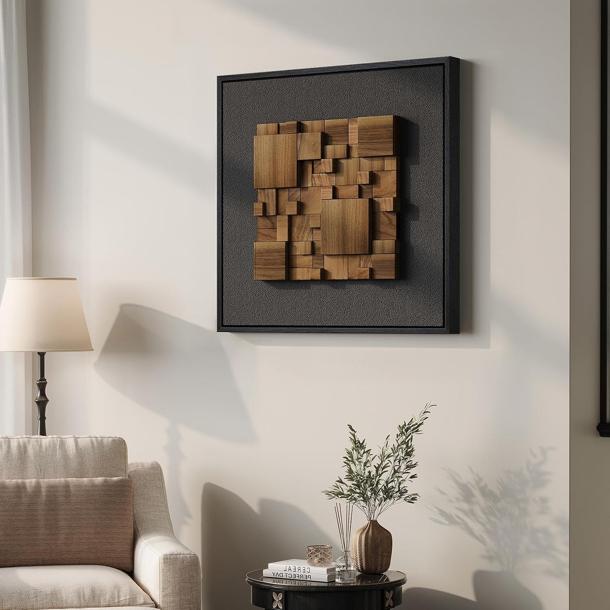 Walnut Hardwood Textured Abstract Wall Art Framed for Living Room – image 5