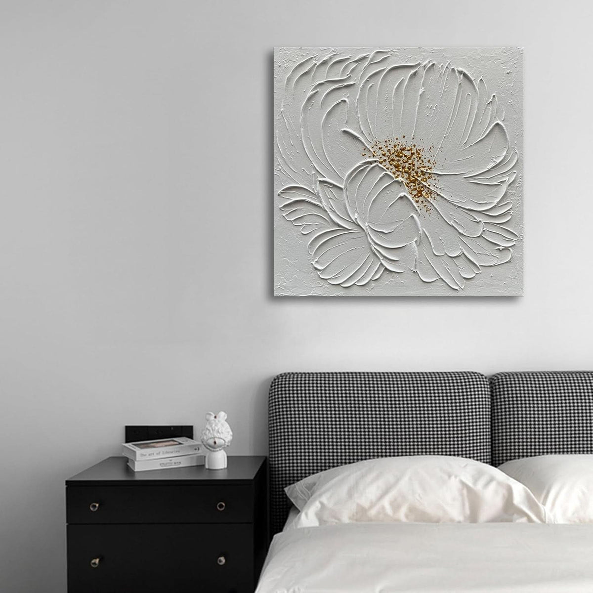 Surface Textured Floral Wall Art 24x24 Hand-Painted White Ivory – image 3