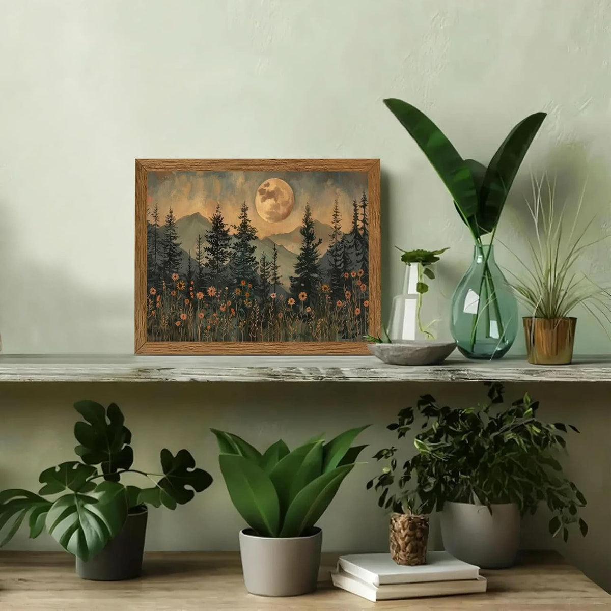 Moonlit Forestscape Landscape Wall Art 8x10 Framed Canvas – image 2