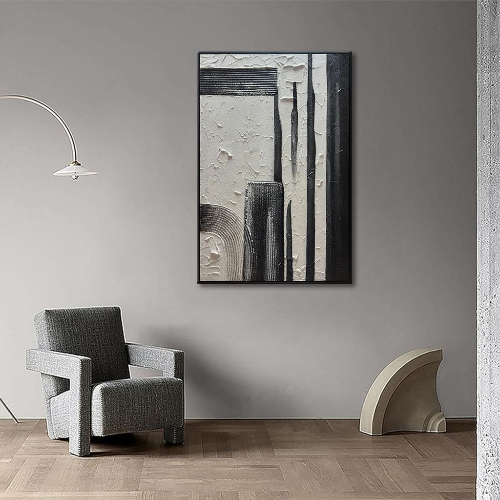 Textured Black and White Wall Art 24x36 Hand-Painted – image 7