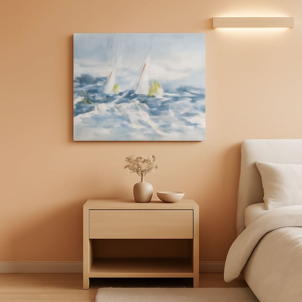 Ocean Wave Textured Coastal Wall Art 40x20 Blue Canvas – main view