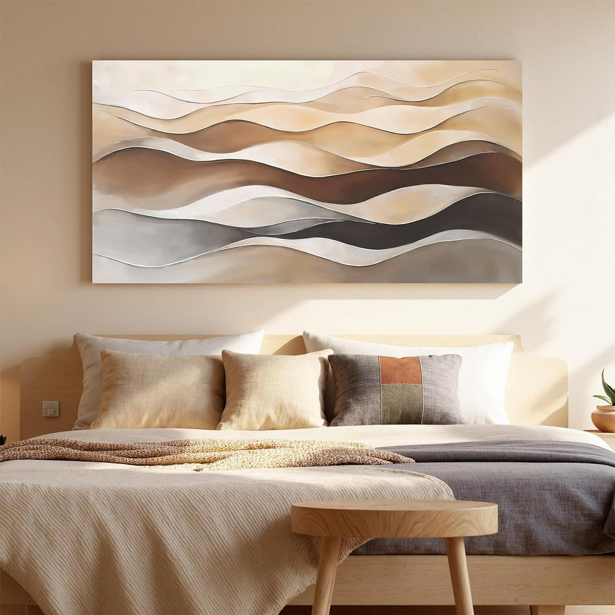 Abstract Wall Art 29x58 White Brown Canvas for Living Room – image 5