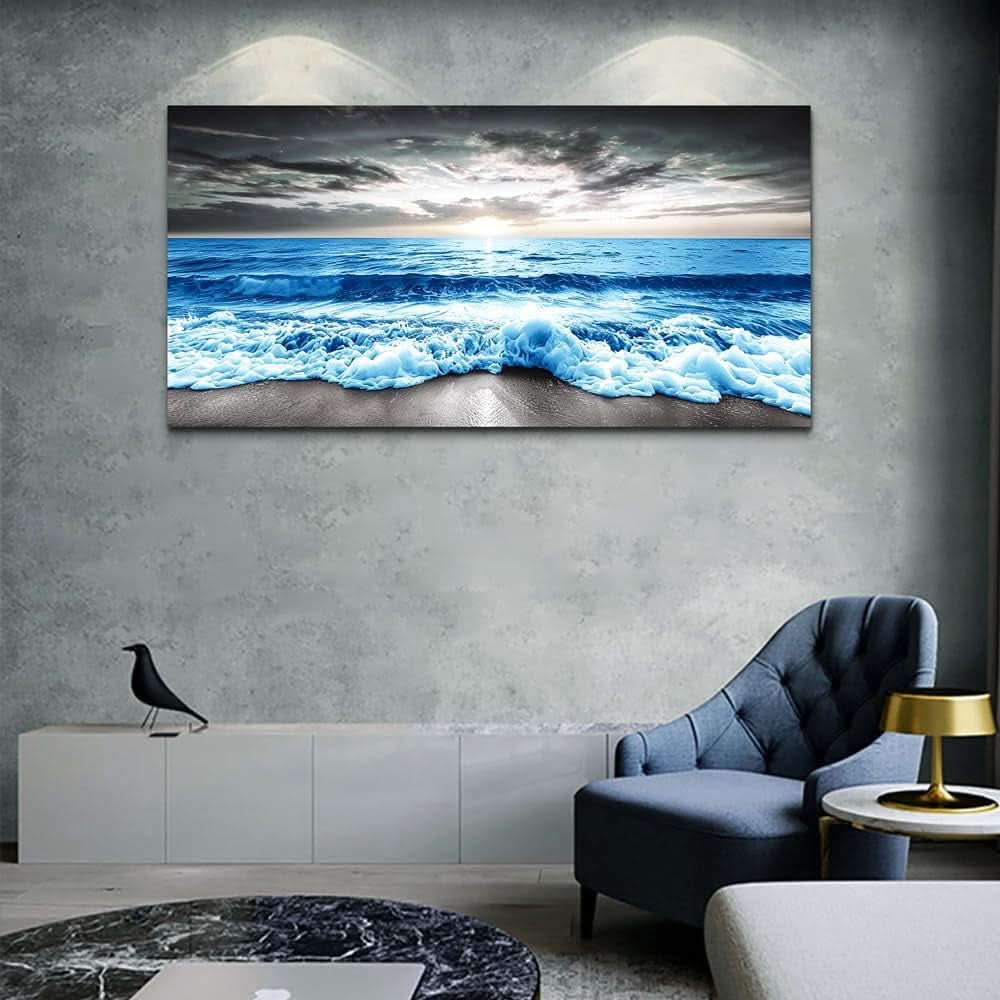 Seascape Ocean Coastal Wall Art 20x40 Blue Canvas for Living Room – image 6