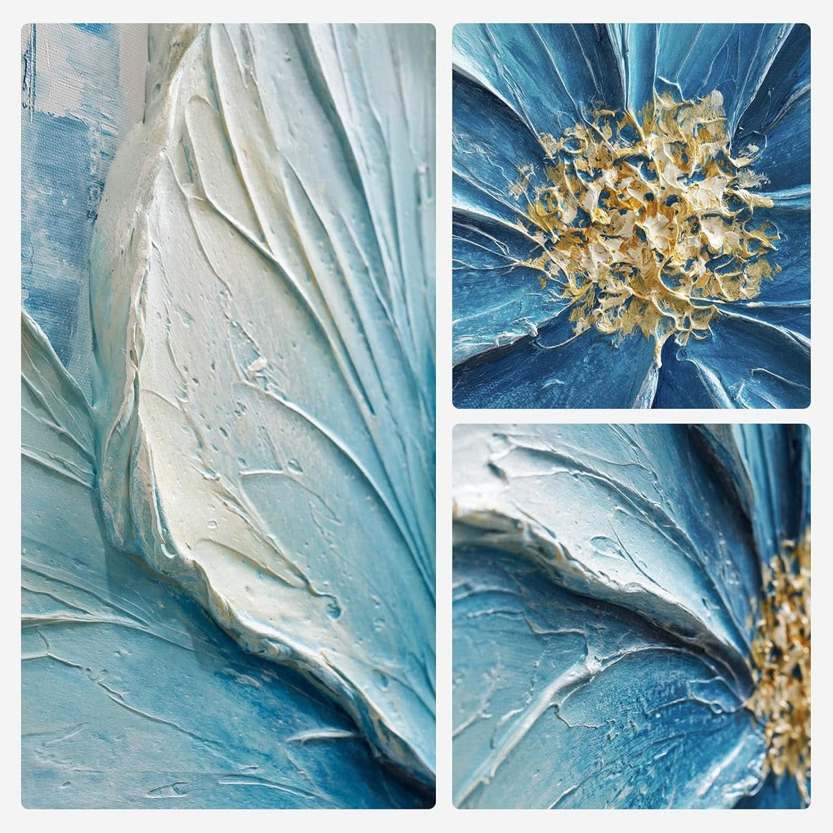 Layered Textured Floral Wall Art 24x36 Hand-Painted Blue Canvas – image 2