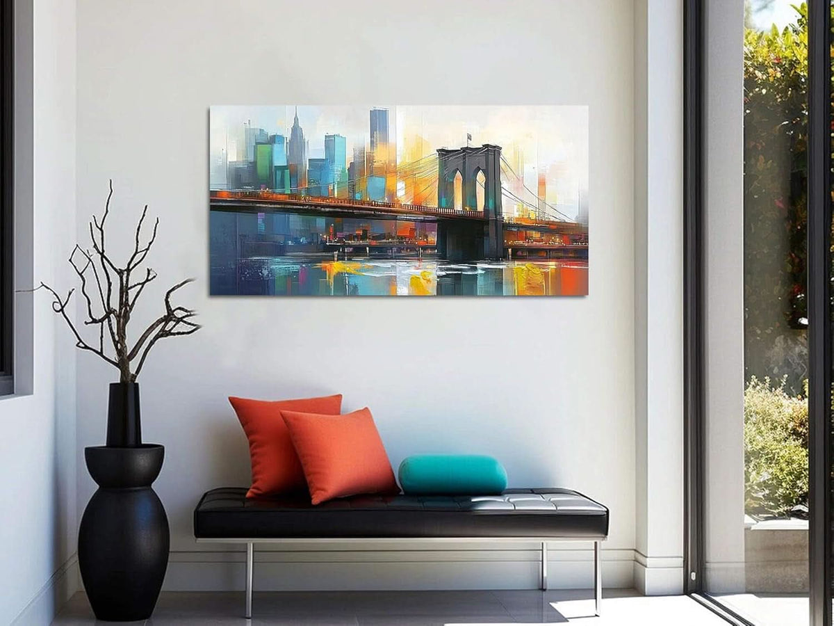 New York City Skyline Wall Art 40x20 Hand-Painted Framed Canvas – image 4