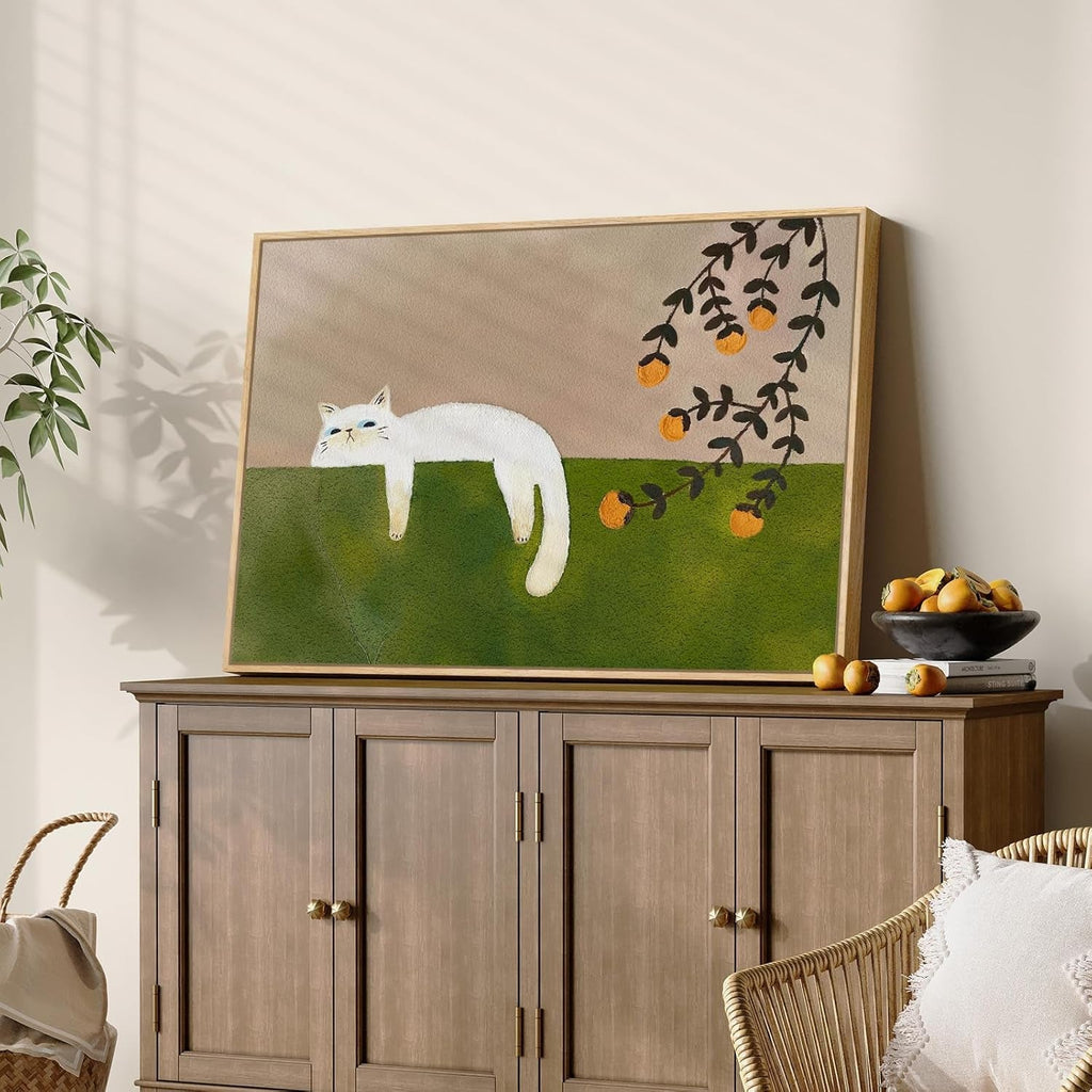 Cat Wall Art 24x36 Framed Green Canvas for Bedroom – image 2