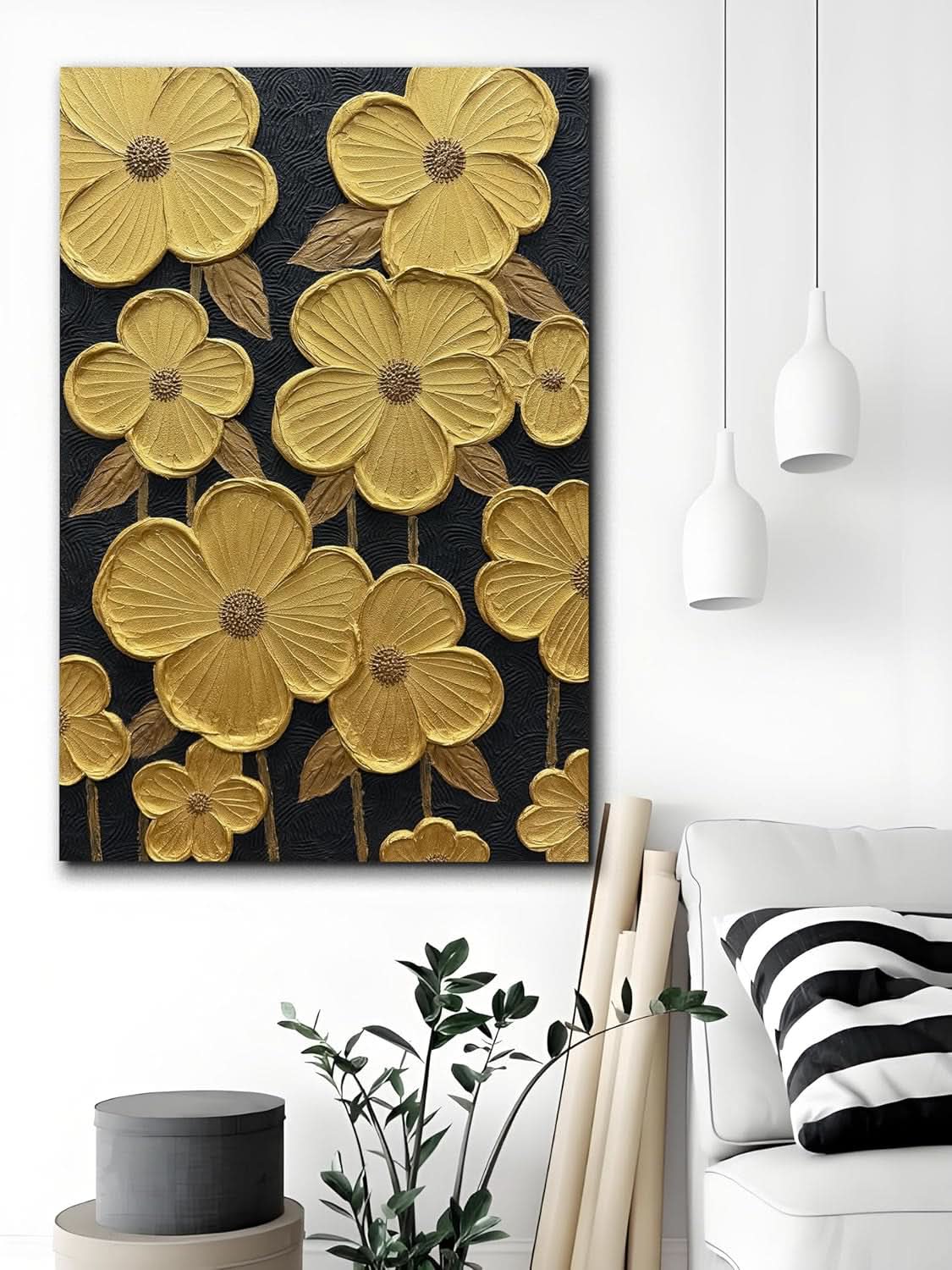 Textured Black and White Wall Art 24x36 Hand-Painted Grey – image 2