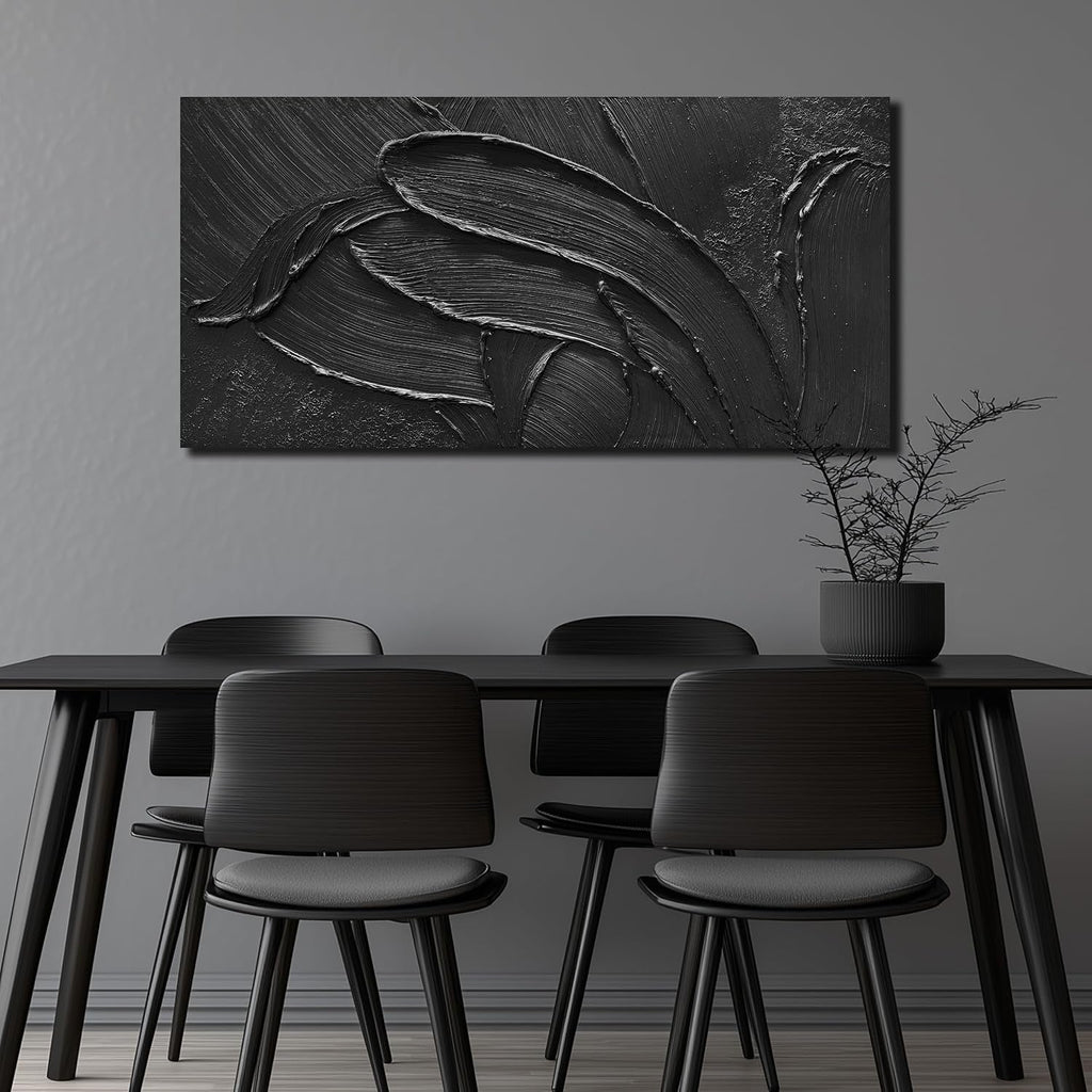 Midnight Abstract Wall Art 20x40 Hand-Painted Black Canvas – image 2