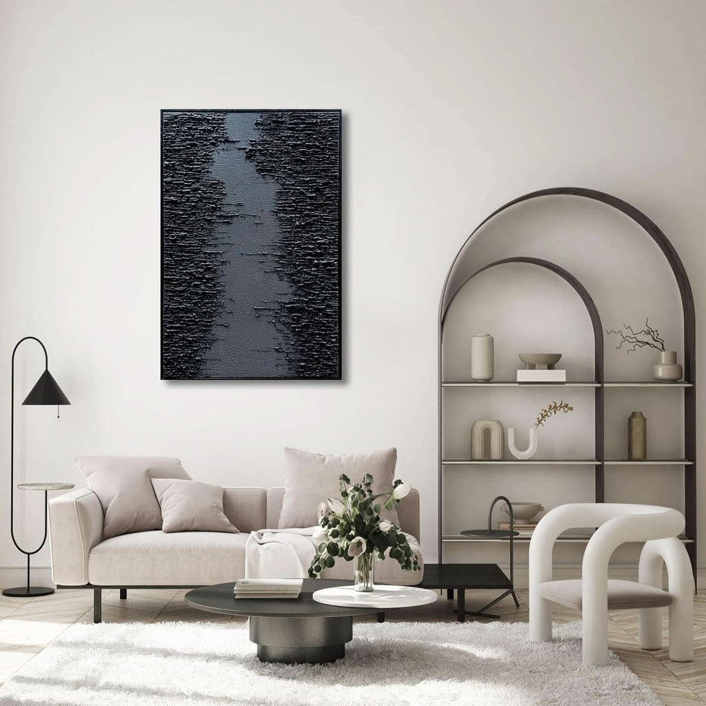 Textured Canvas Wall Art 24x36 Hand-Painted Framed Black – image 8