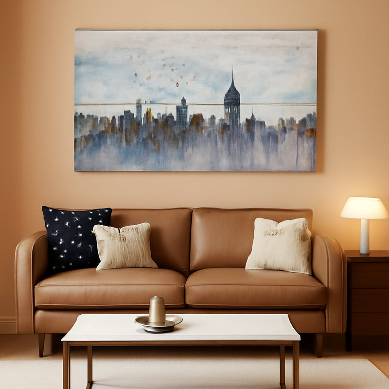 Black and White Cityscape Wall Art 58x29 Grey Canvas – main view