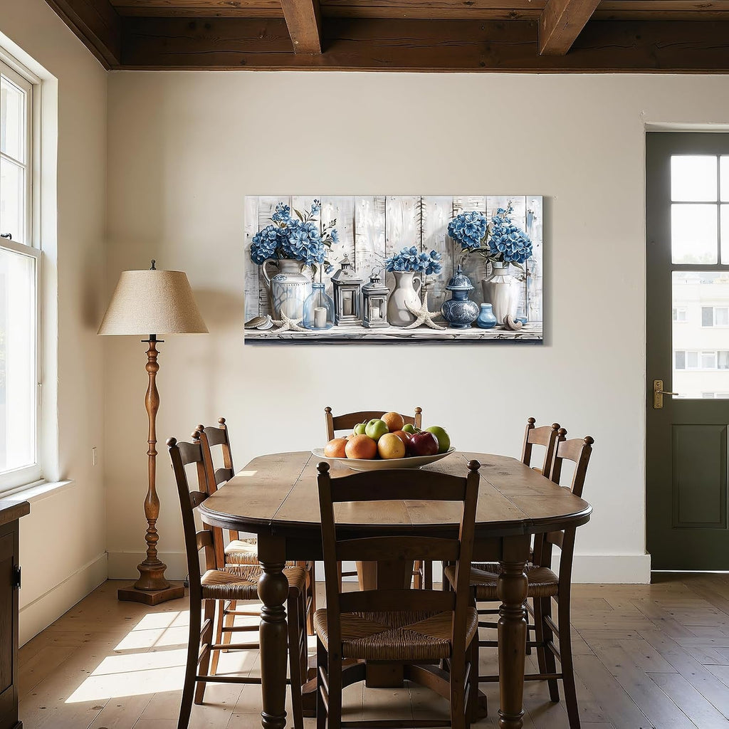 Hydrangea Floral Wall Art Blue Canvas for Living Room – image 2