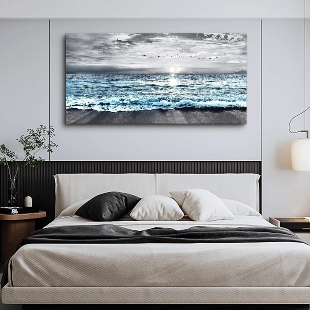 Boho Abstract Wall Art 20x40 Black and White Canvas – image 5