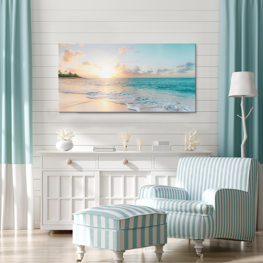 Sunset Coastal Wall Art 20x40 Blue Canvas for Living Room – image 2