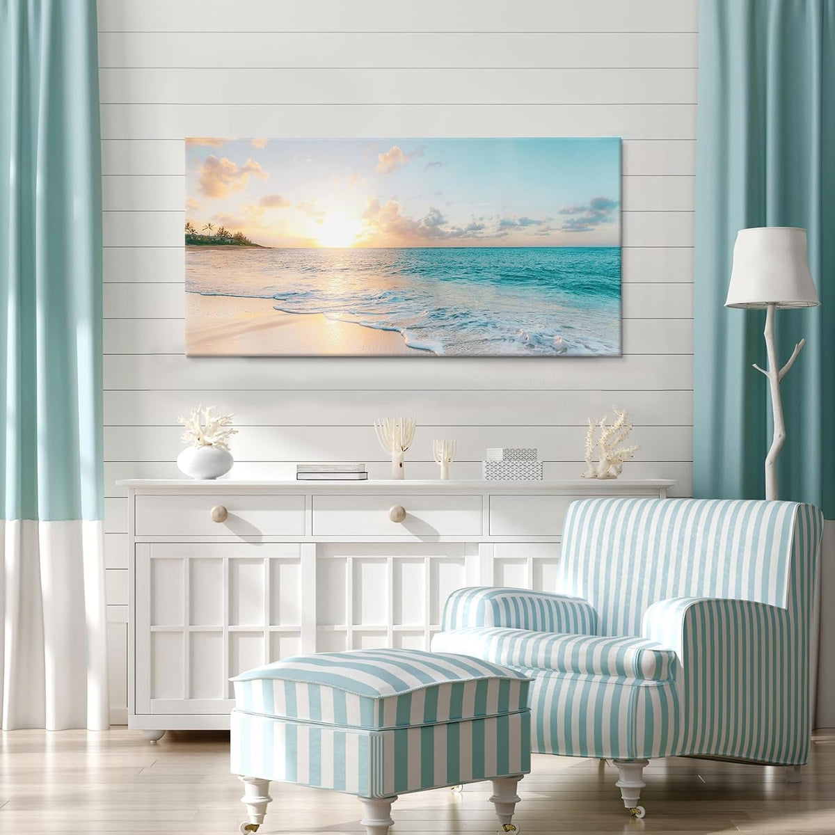 Sunset Coastal Wall Art 20x40 Blue Canvas for Living Room – image 2