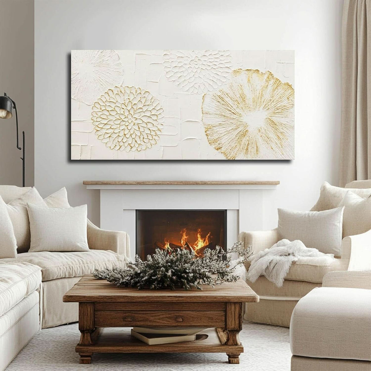 Floral Wall Art 24x48 Hand-Painted White Canvas for Living Room – image 5