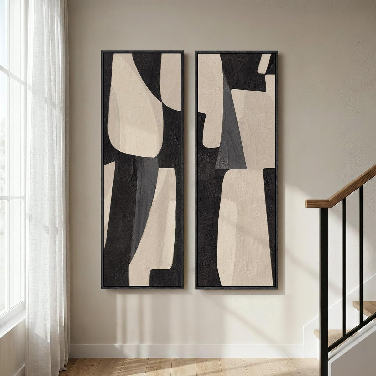 Canvas Wall Art Set of 2 Framed Black Beige, 20x60 in – image 4