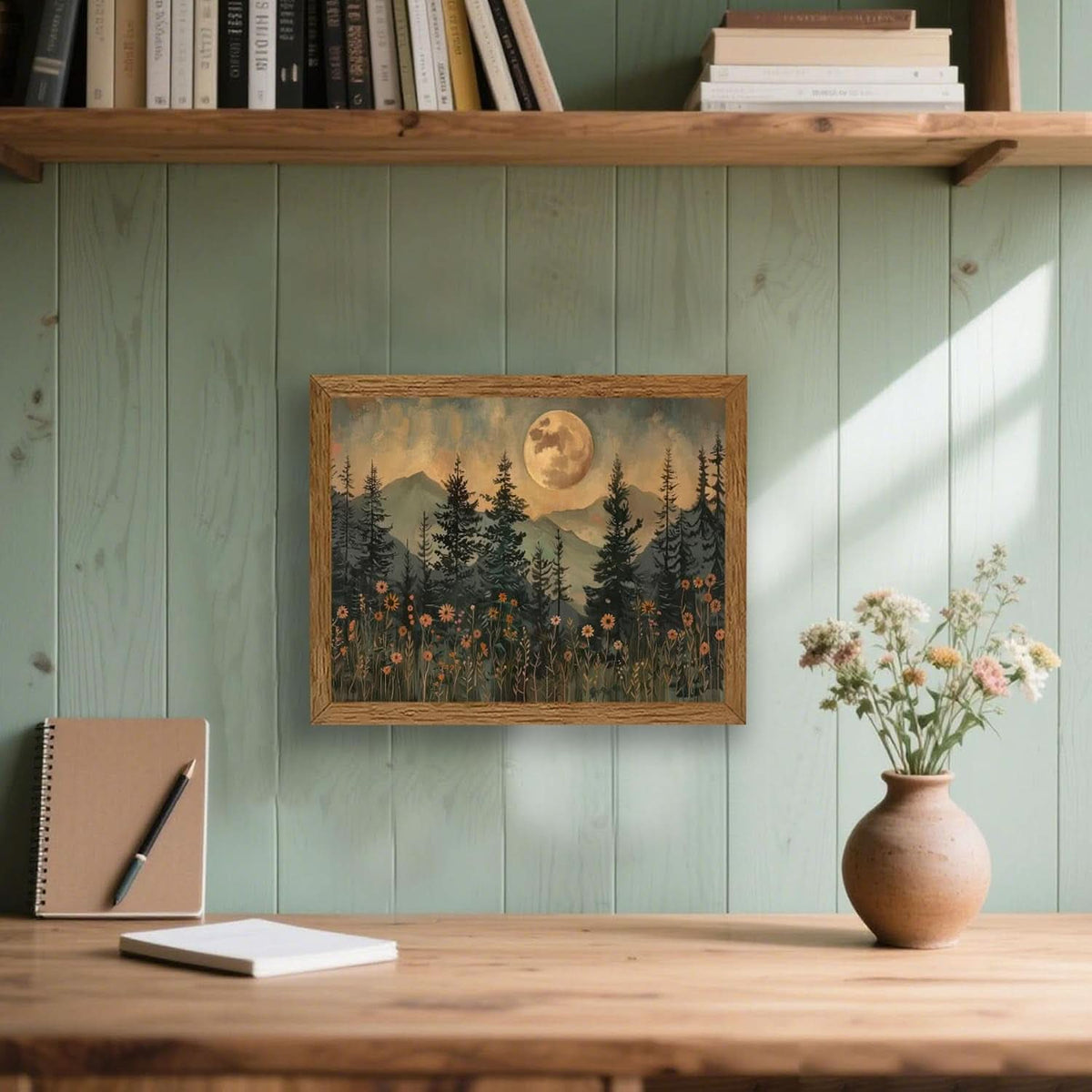 Moonlit Forestscape Landscape Wall Art 8x10 Framed Canvas – image 3