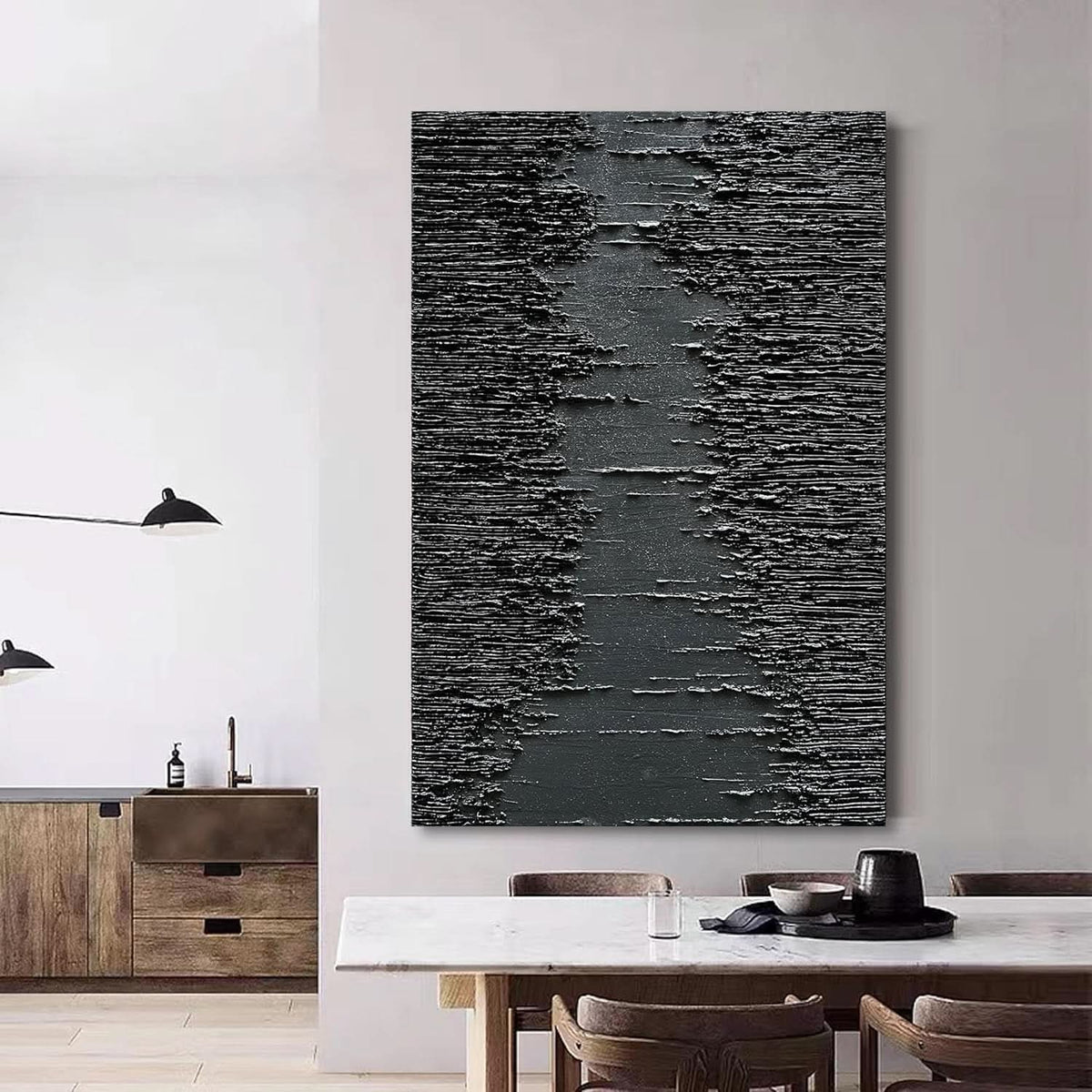 Abstract Wall Art 45x30 Hand-Painted Black for Living Room – image 5