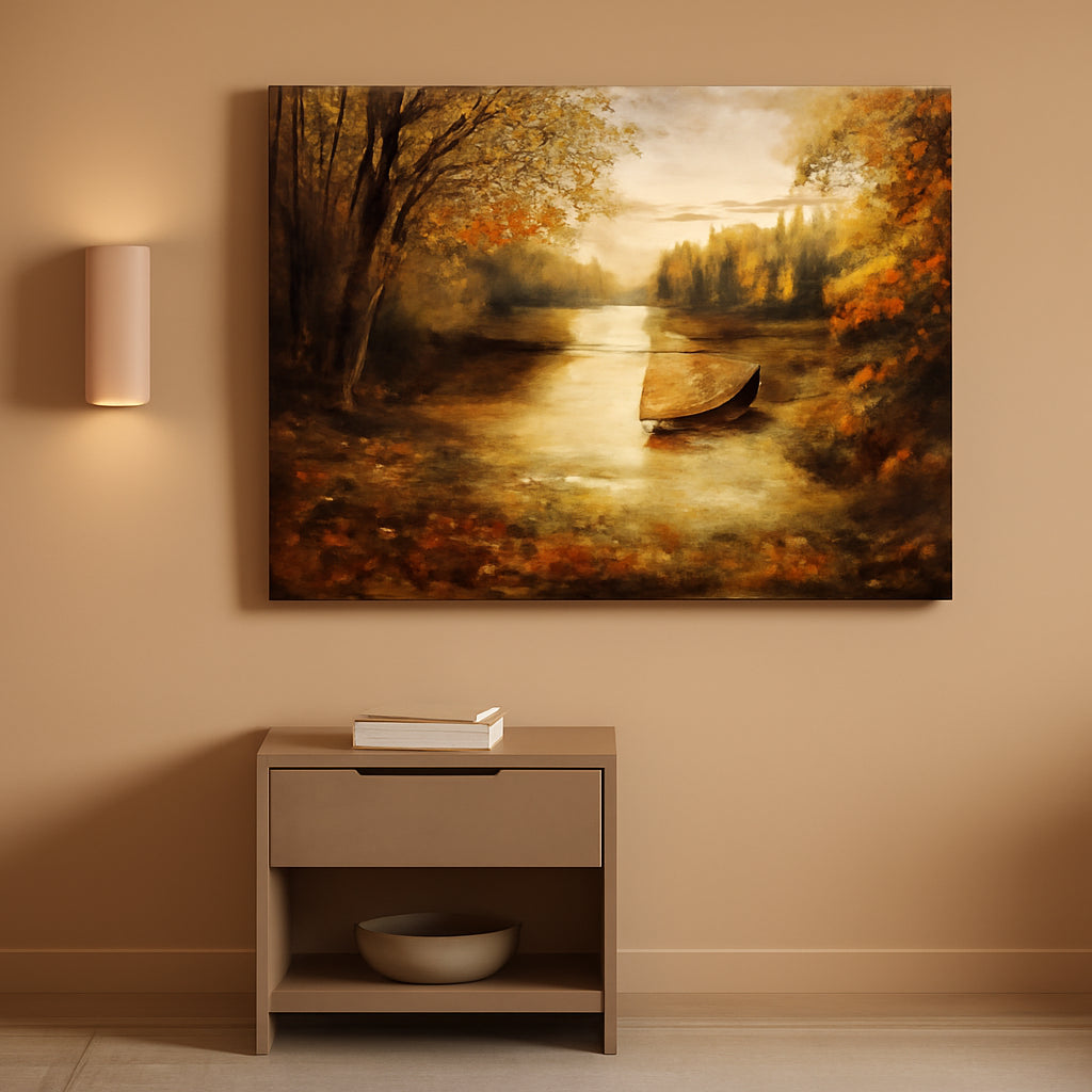 Autumn Landscape Wall Art 29x57 Gold Canvas for Living Room – main view