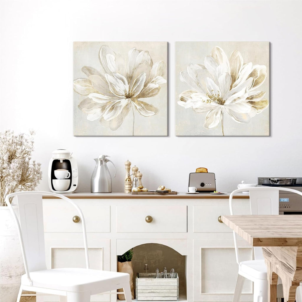 Poster Floral Wall Art 24x24 Gold Beige Canvas for Living Room – image 3
