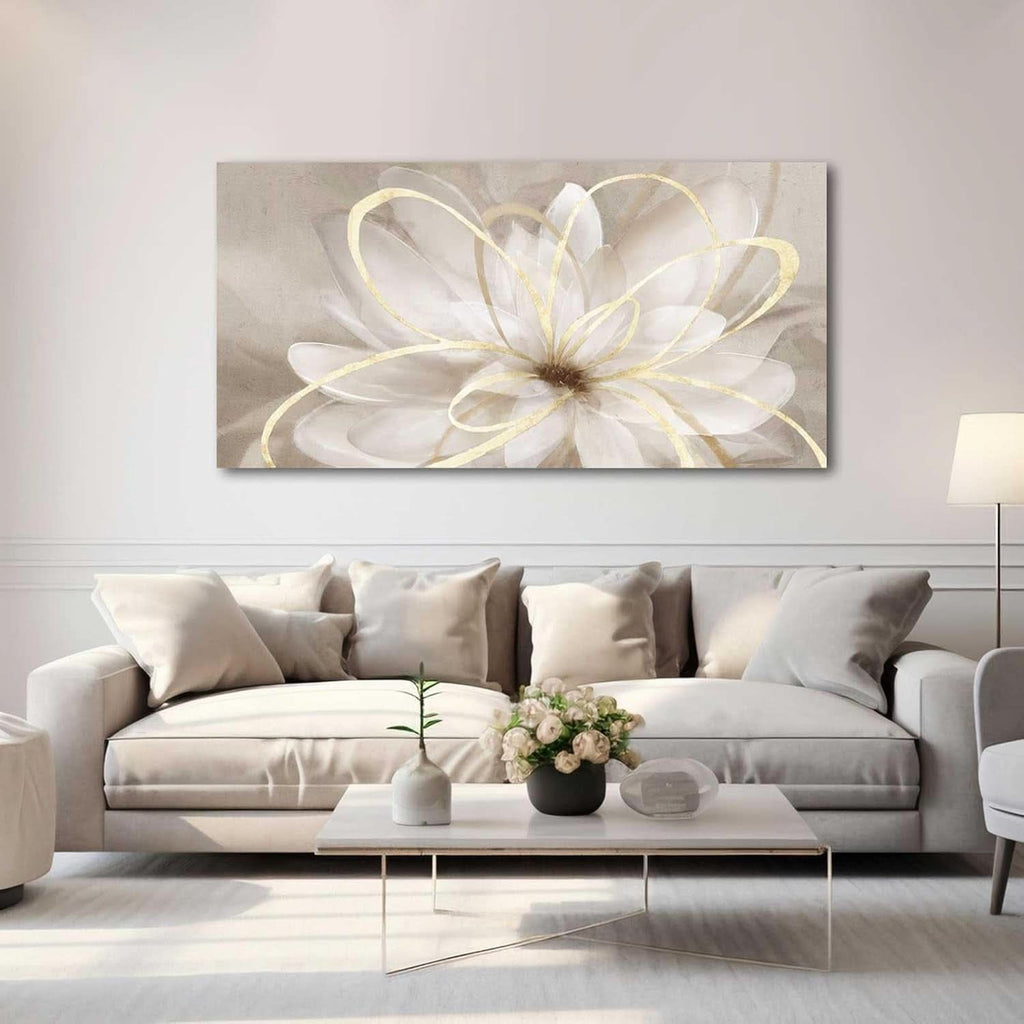 Delicate Floral Wall Art 24x48 Framed Gold Canvas for Living Room – image 6