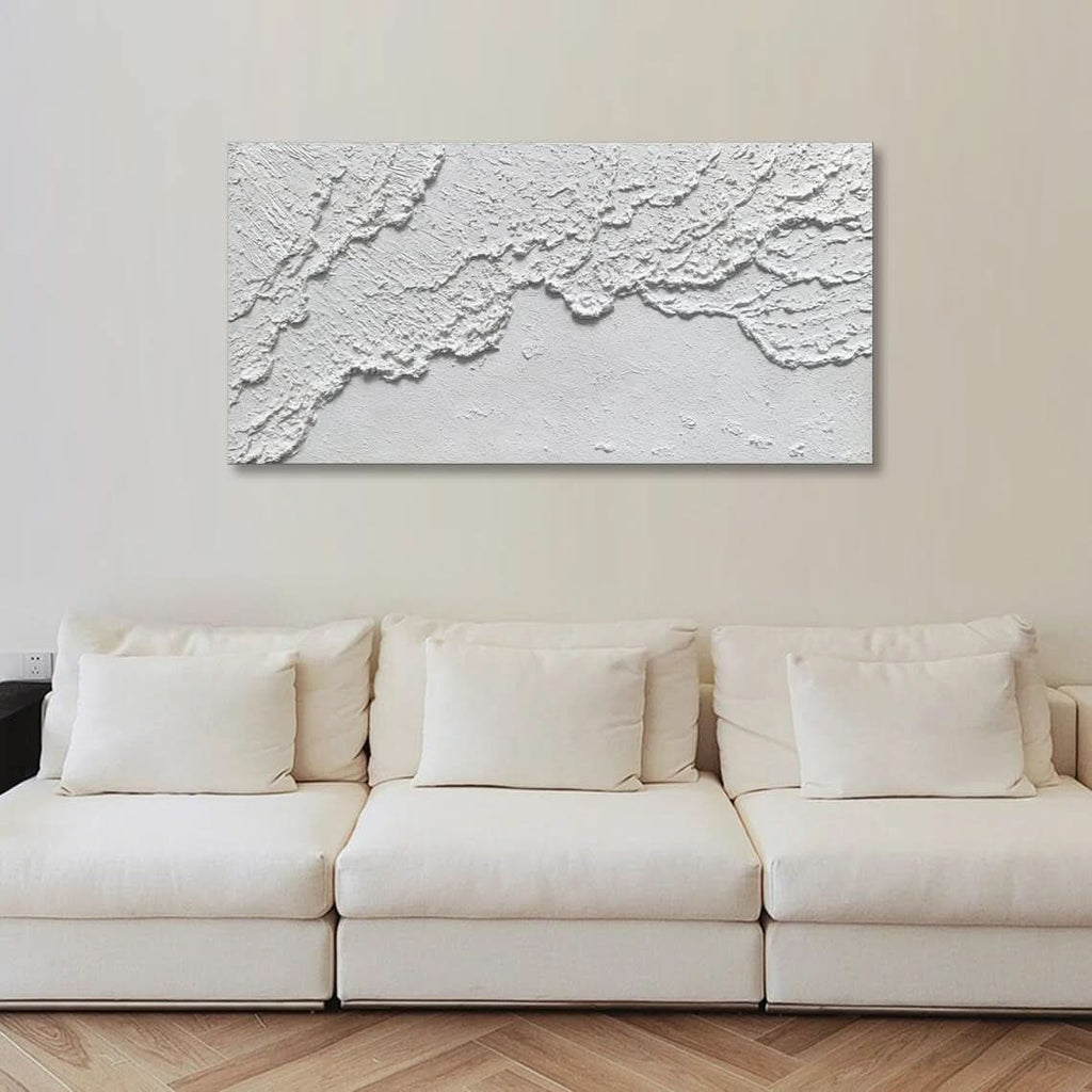 Oceanic Wave Textured Coastal Wall Art 48x24 Hand-Painted White – image 8