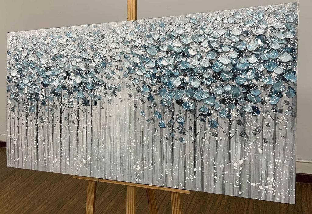 Forest 3D Landscape Wall Art 30x60 Hand-Painted Framed Blue Canvas – image 3