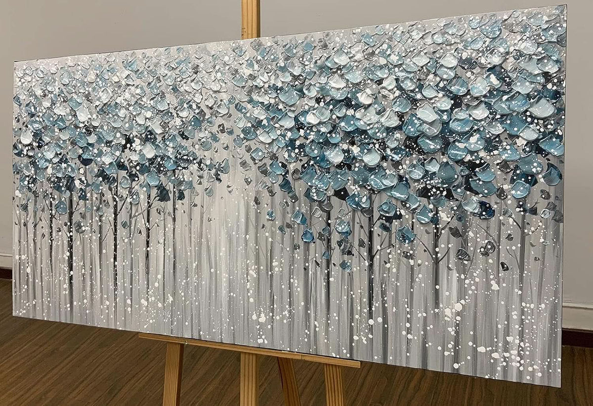 Forest 3D Landscape Wall Art 30x60 Hand-Painted Framed Blue Canvas – image 3