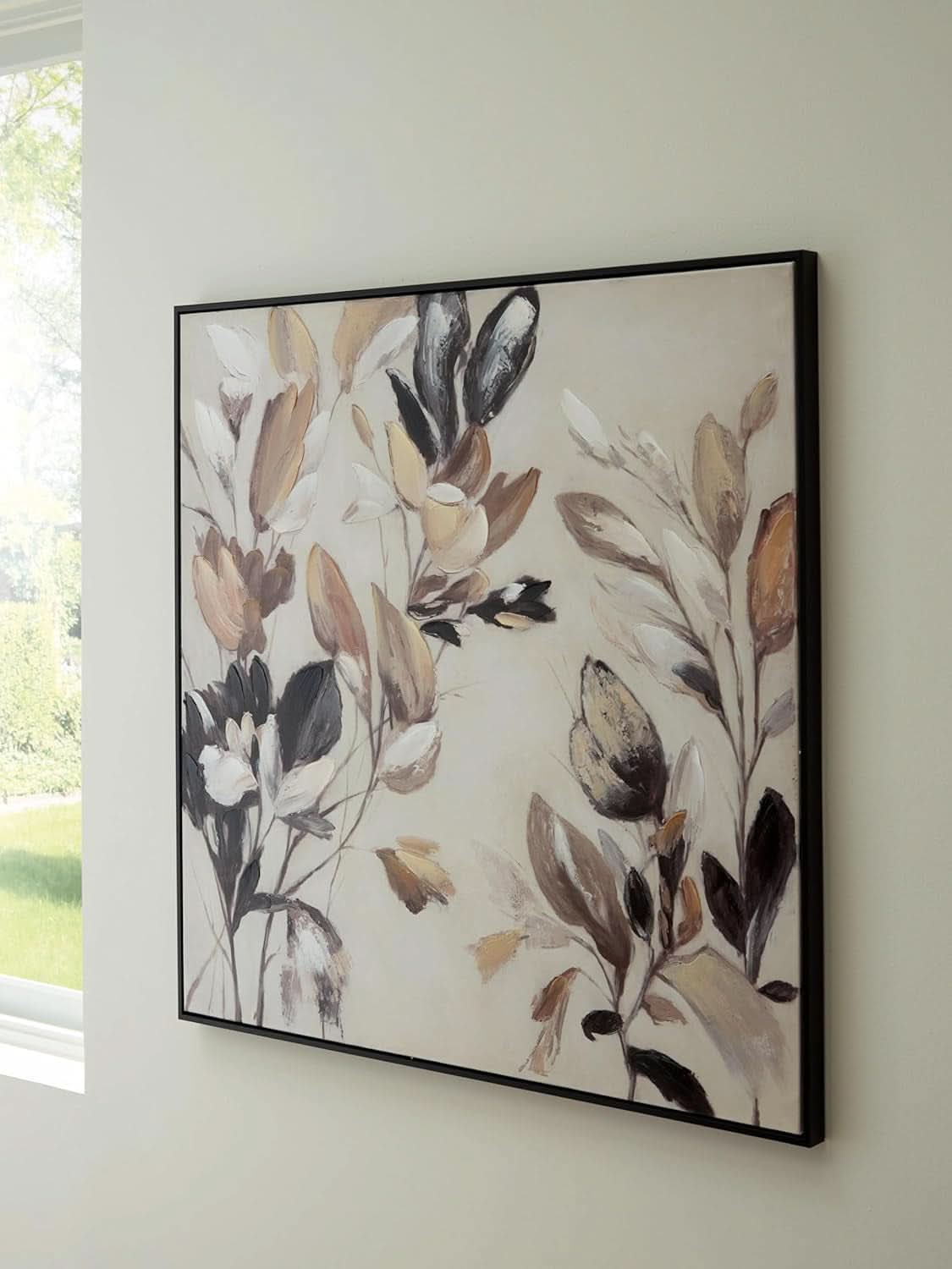 Floral Wall Art 40x40 Framed Tan Canvas for Living Room – image 2