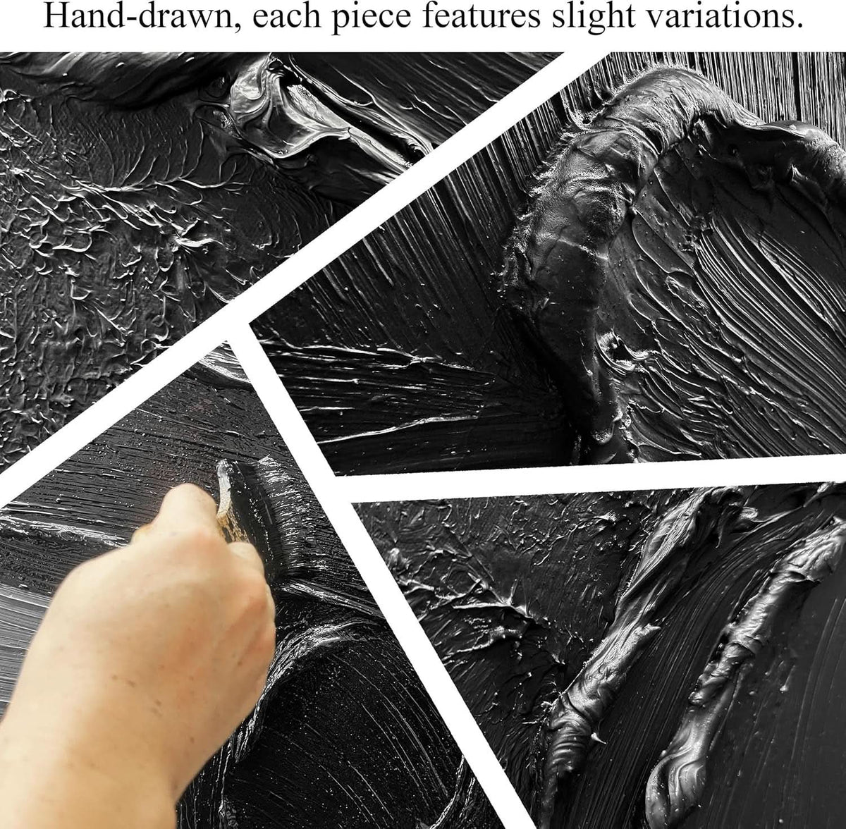 Textured Abstract Wall Art 29x58 Hand-Painted Black – image 3