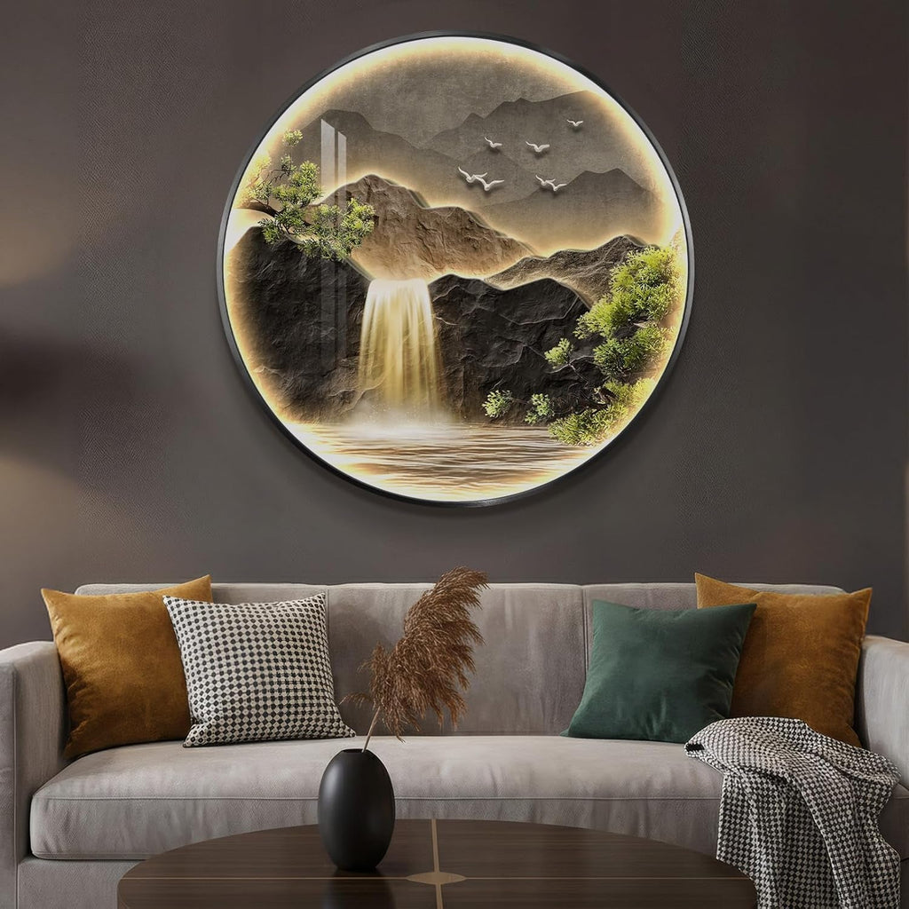 Mountain Illuminated Waterfall Landscape Wall Art 30x30 – image 2