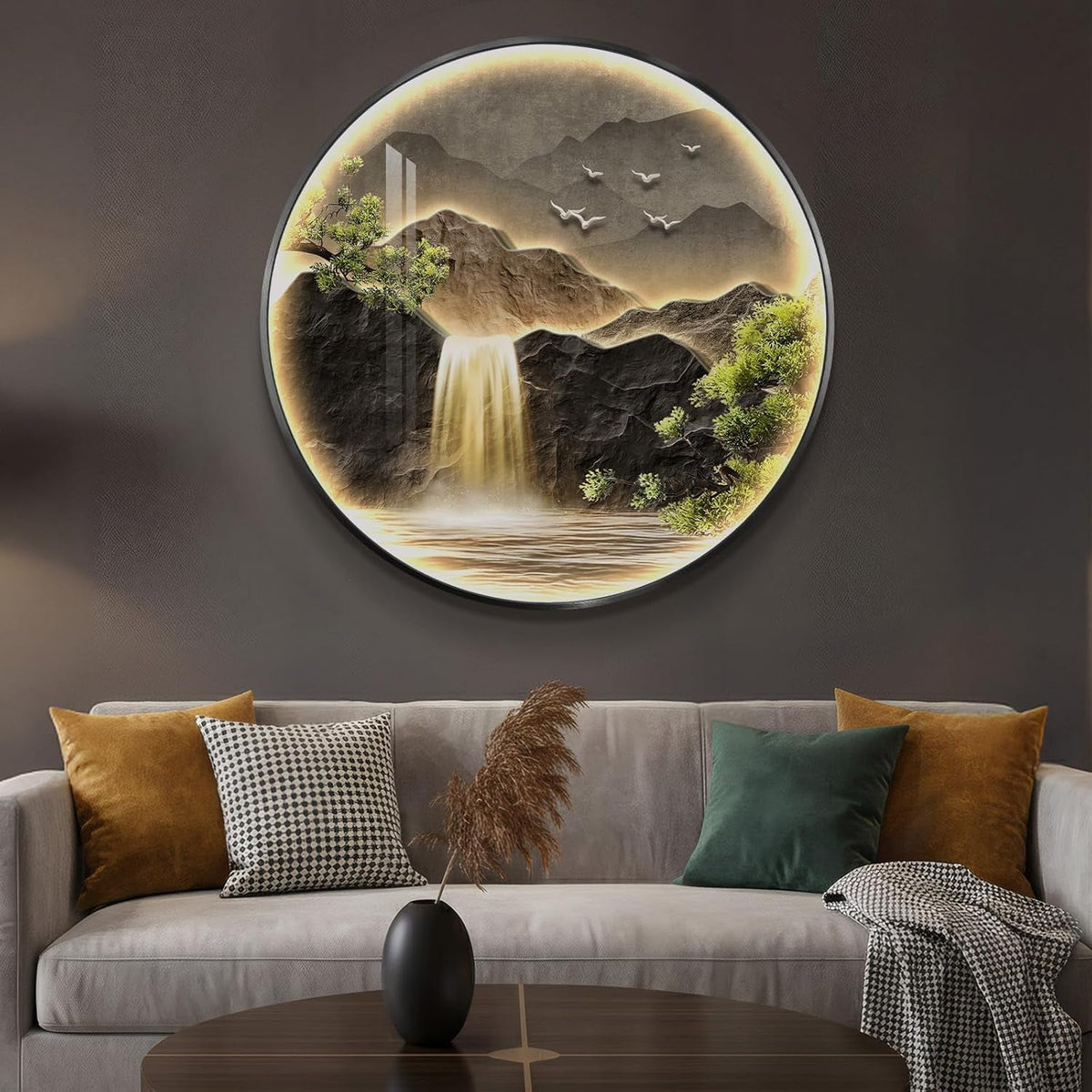 Mountain Illuminated Waterfall Landscape Wall Art 30x30 – image 2