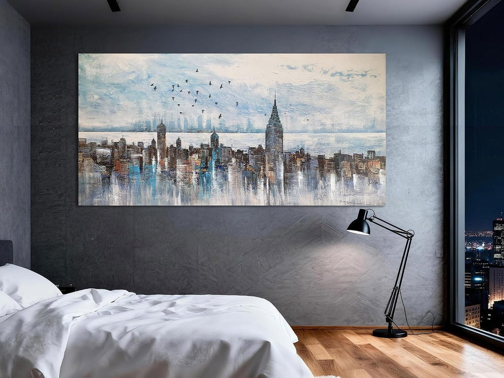 Black and White Cityscape Wall Art 58x29 Grey Canvas – image 4