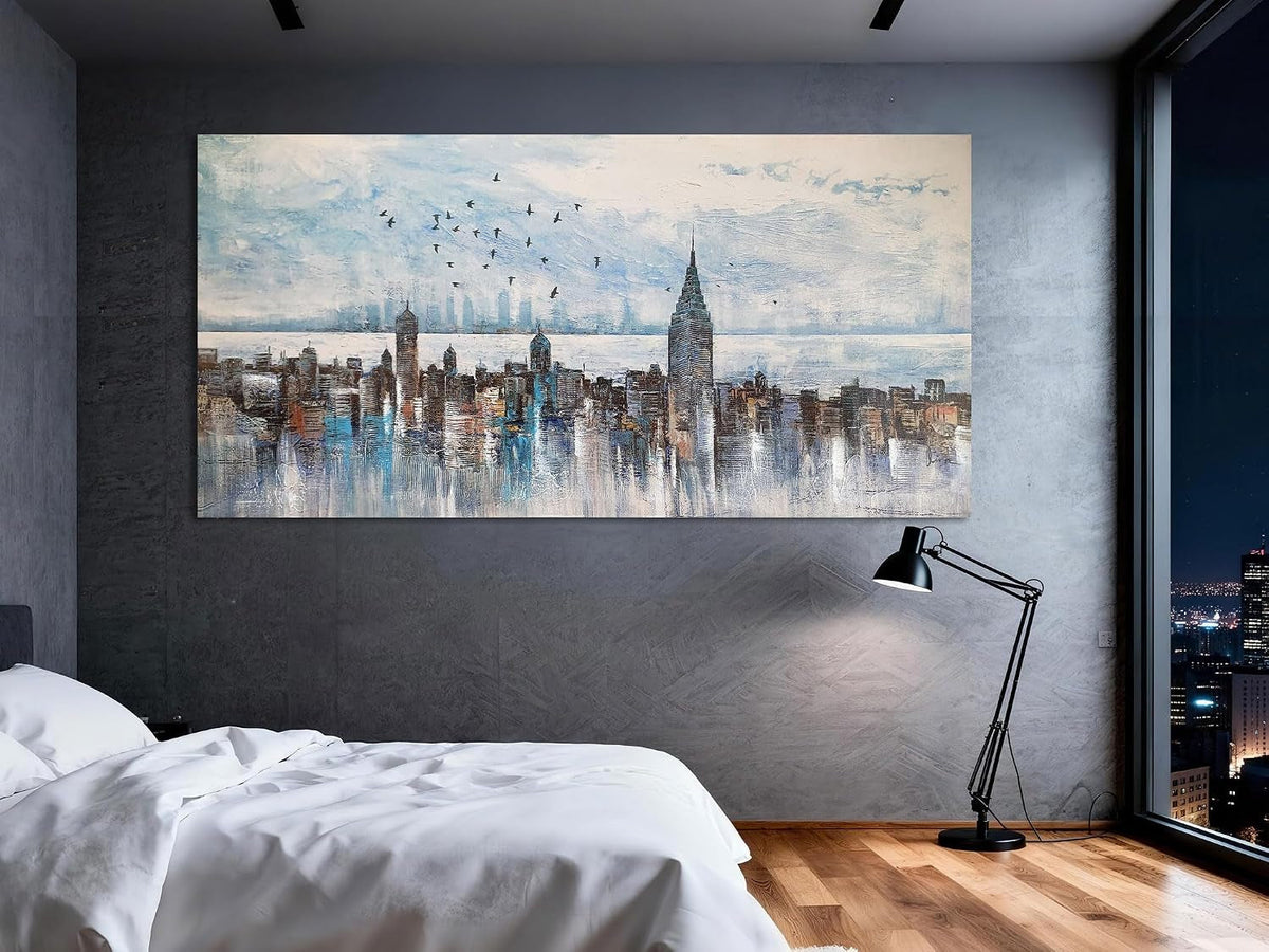 Black and White Cityscape Wall Art 58x29 Grey Canvas – image 4