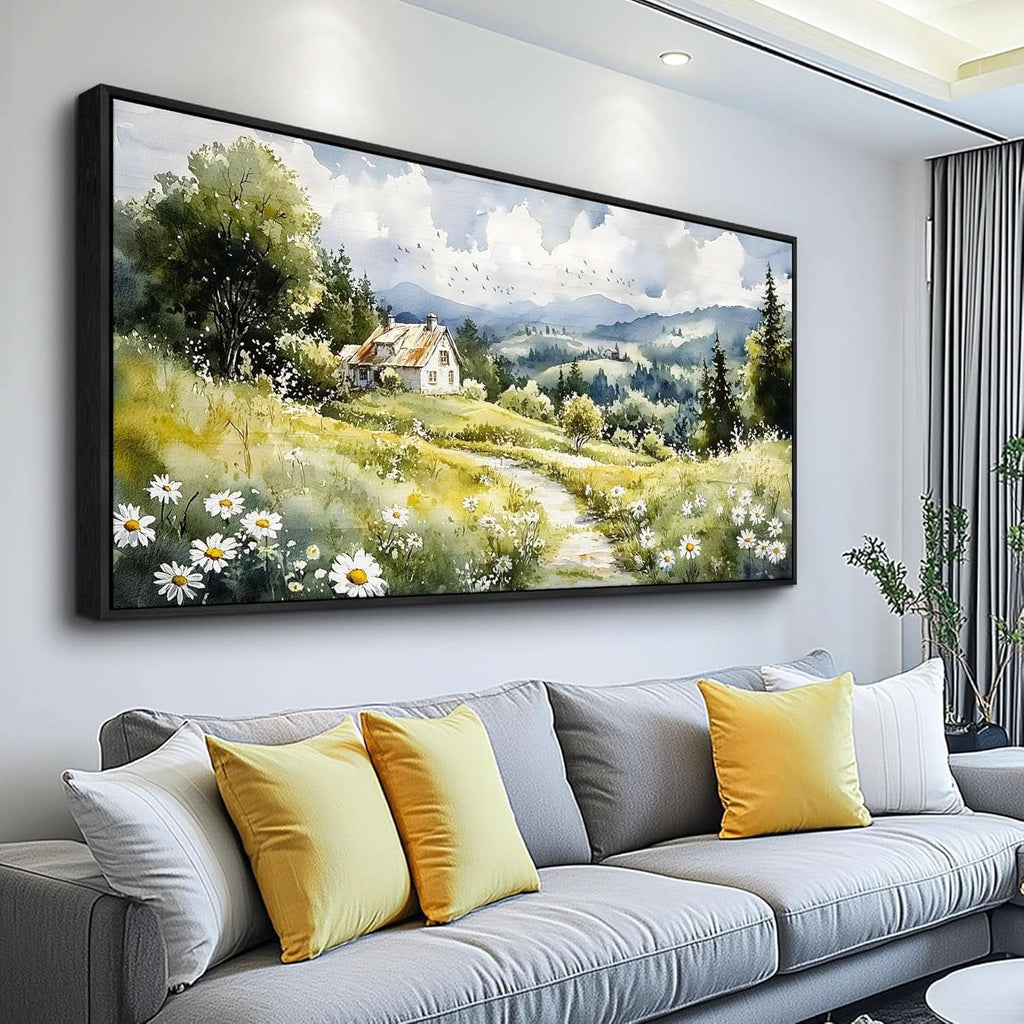 Pastoral Landscape Wall Art 20x40 Framed Black Canvas – main view