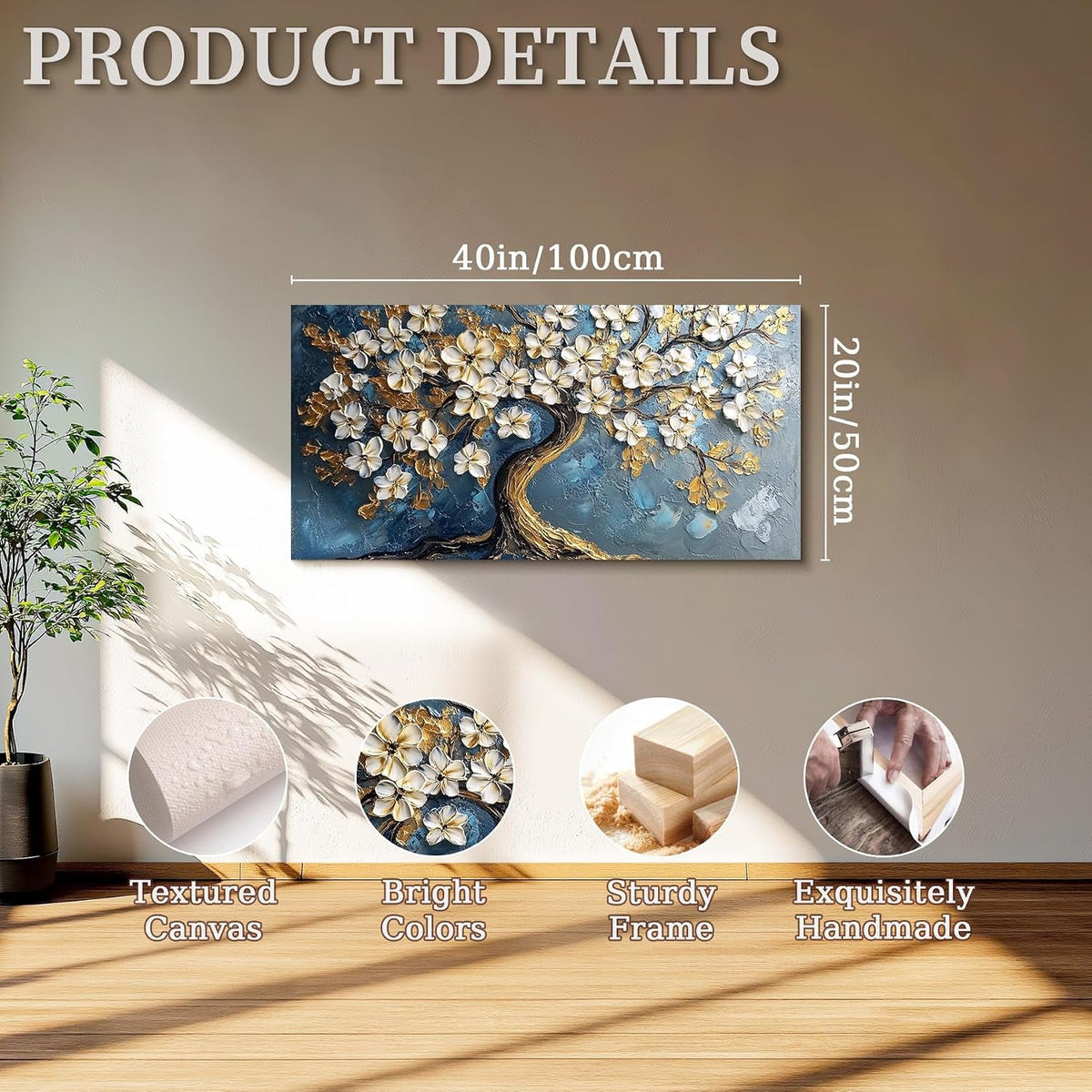 Tree of Life Landscape Wall Art Extra Large Navy Blue Canvas – image 6