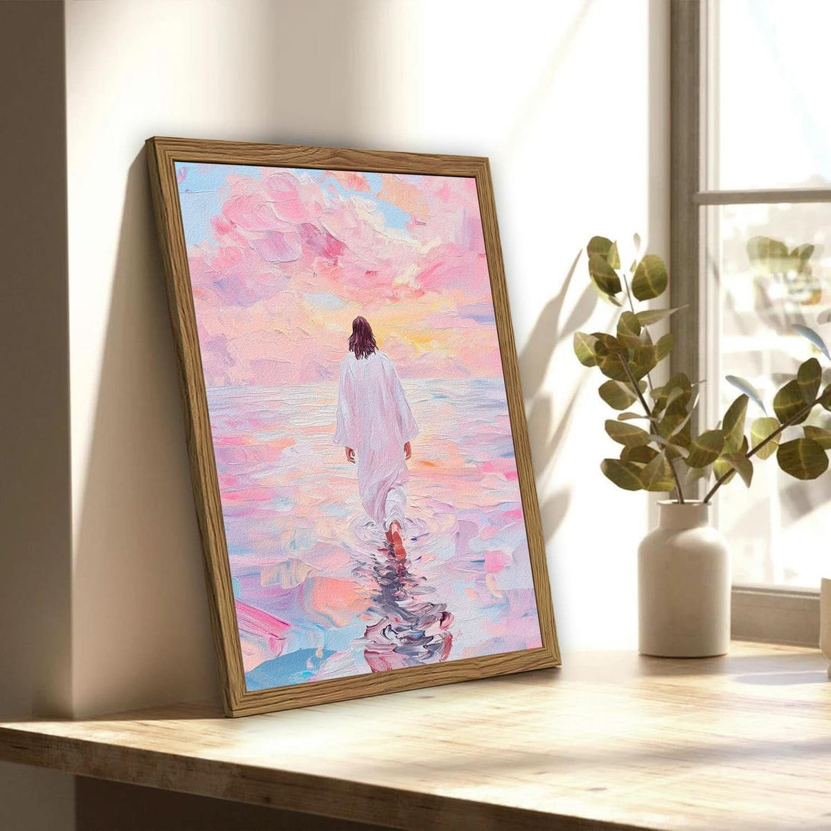 Jesus Walking on Water Christian Wall Art 12x16 Pink – image 3