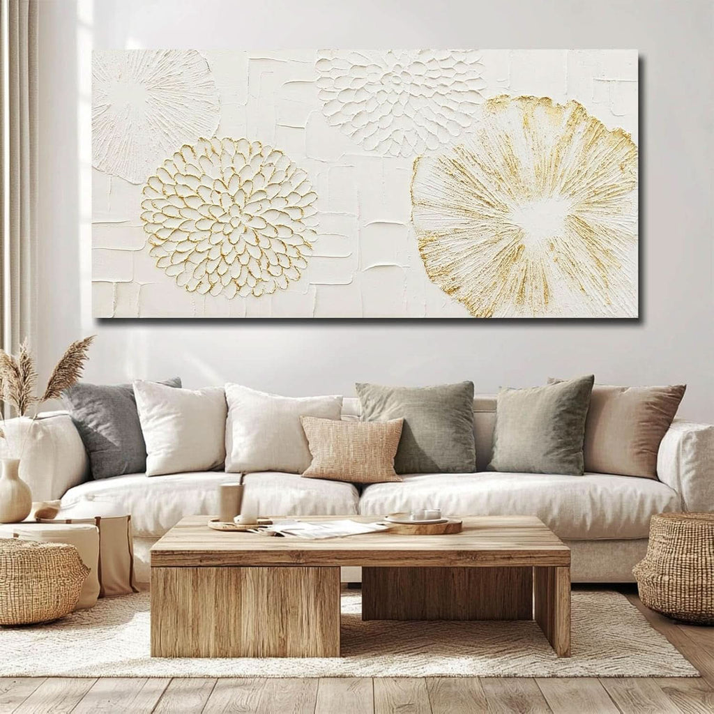 Floral Wall Art 24x48 Hand-Painted White Canvas for Living Room – image 2